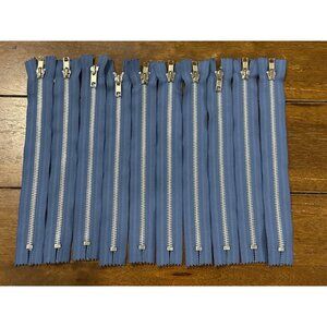 SET of 10 Blue Metal Closed End Zipper Craft Supply Bulk Lot 10"